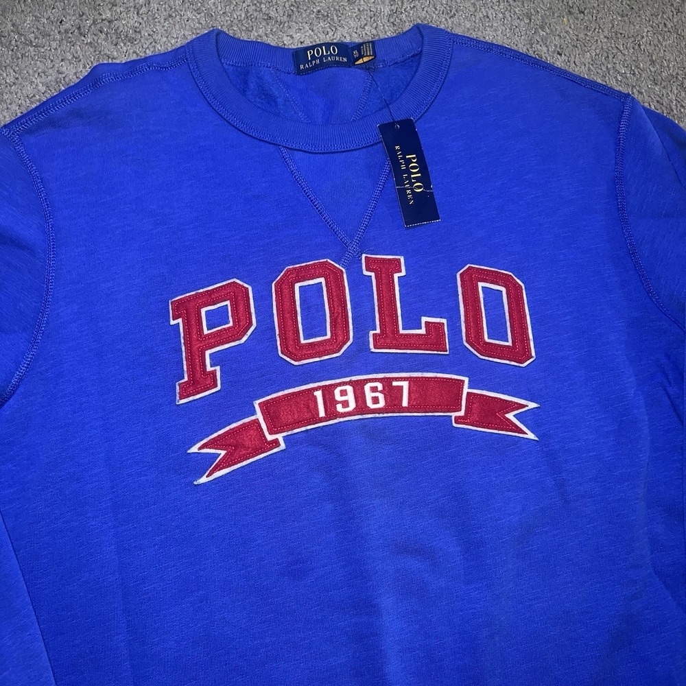Polo Ralph Lauren 1967 Crewneck Men XL Sweatshirt Blue Spell Out Bold Logo